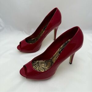 Red Patent Peep Toe High Heel Pumps Sz 8.5 Fabulocity 💃✨